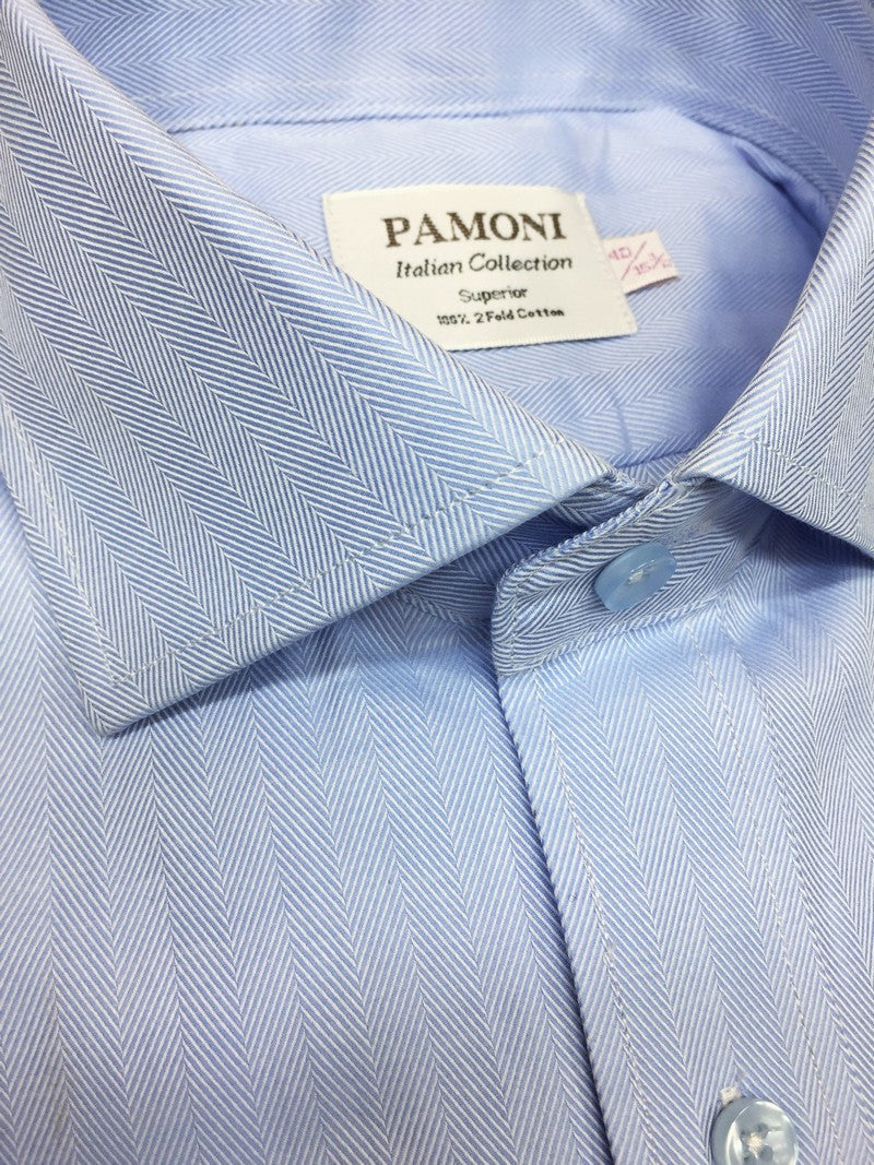 Niebieska koszula slim fit w jodełkę