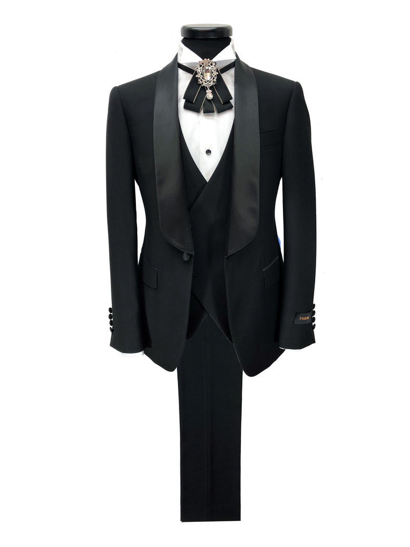 Black 3-Piece Tuxedo With Satin Shawl Lapel