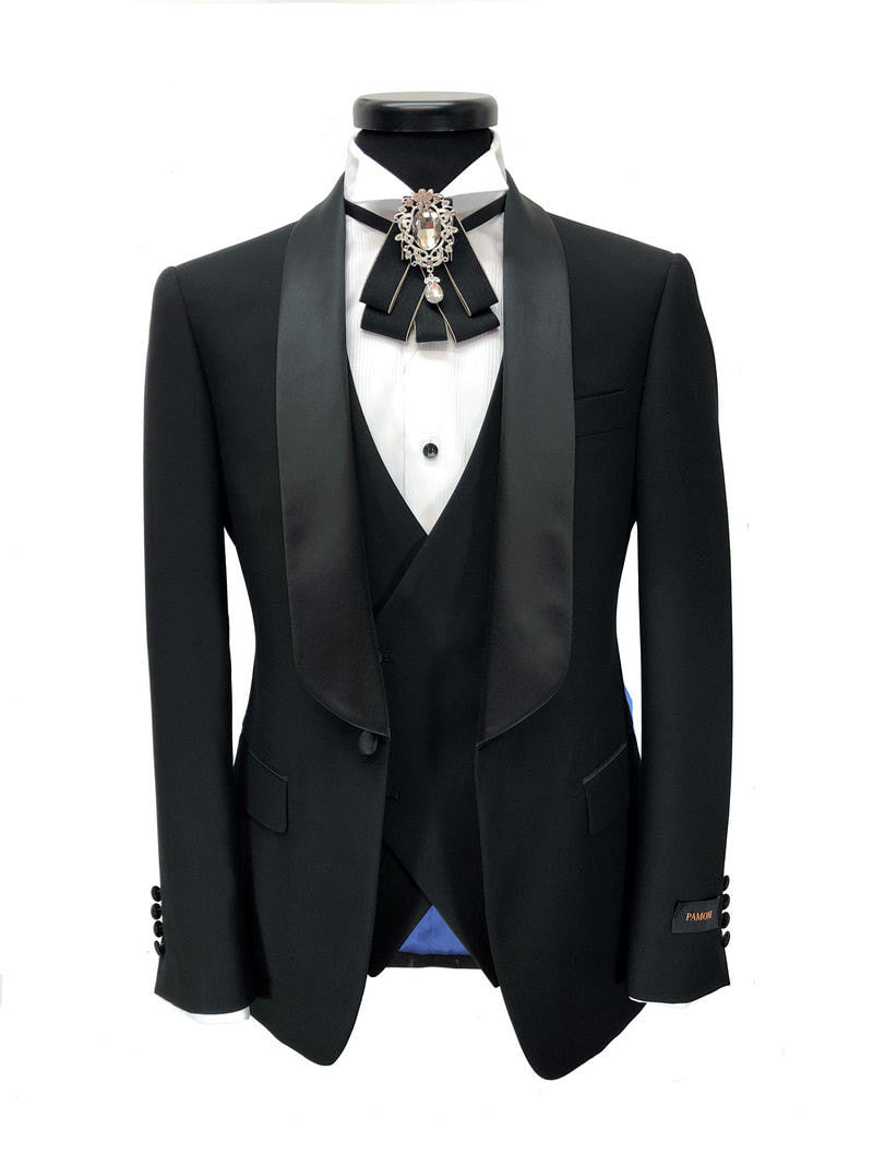 Black 3-Piece Tuxedo With Satin Shawl Lapel