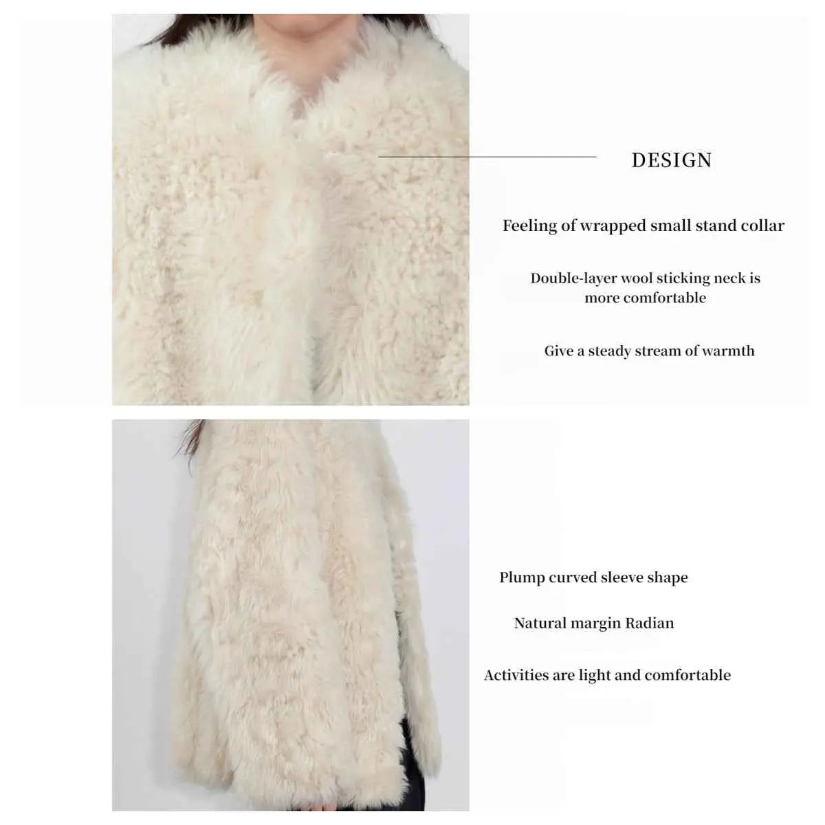 Fireladyfur Women's Casual Tuscan Sheepskin Jacket With Stand-Up Collar“Sea of Love Accompaniment”