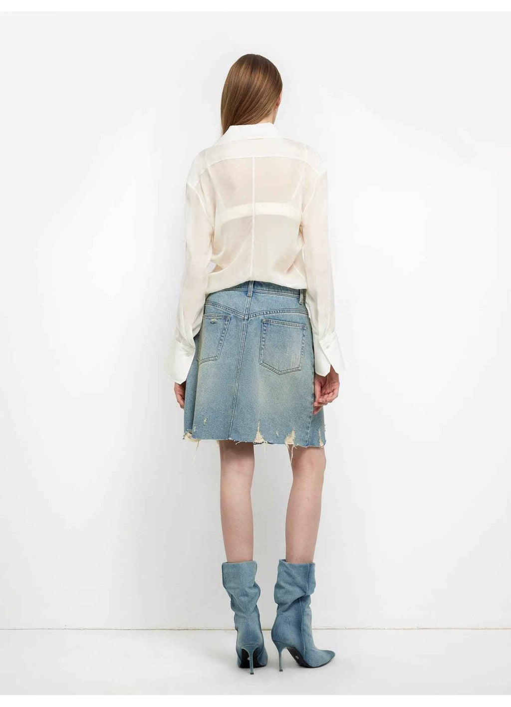 Silk Chiffon Light and Hazy Feeling Cool Drape Lace-Up Sun Protection Shirt Summer "Hazy Moonlight"
