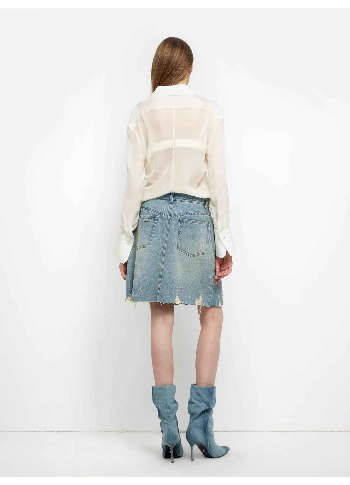 Silk Chiffon Light and Hazy Feeling Cool Drape Lace-Up Sun Protection Shirt Summer "Hazy Moonlight"