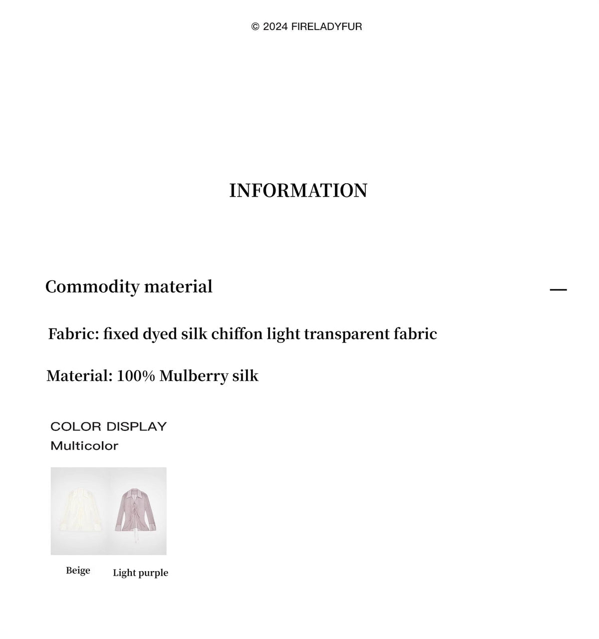 Silk Chiffon Light and Hazy Feeling Cool Drape Lace-Up Sun Protection Shirt Summer "Hazy Moonlight"