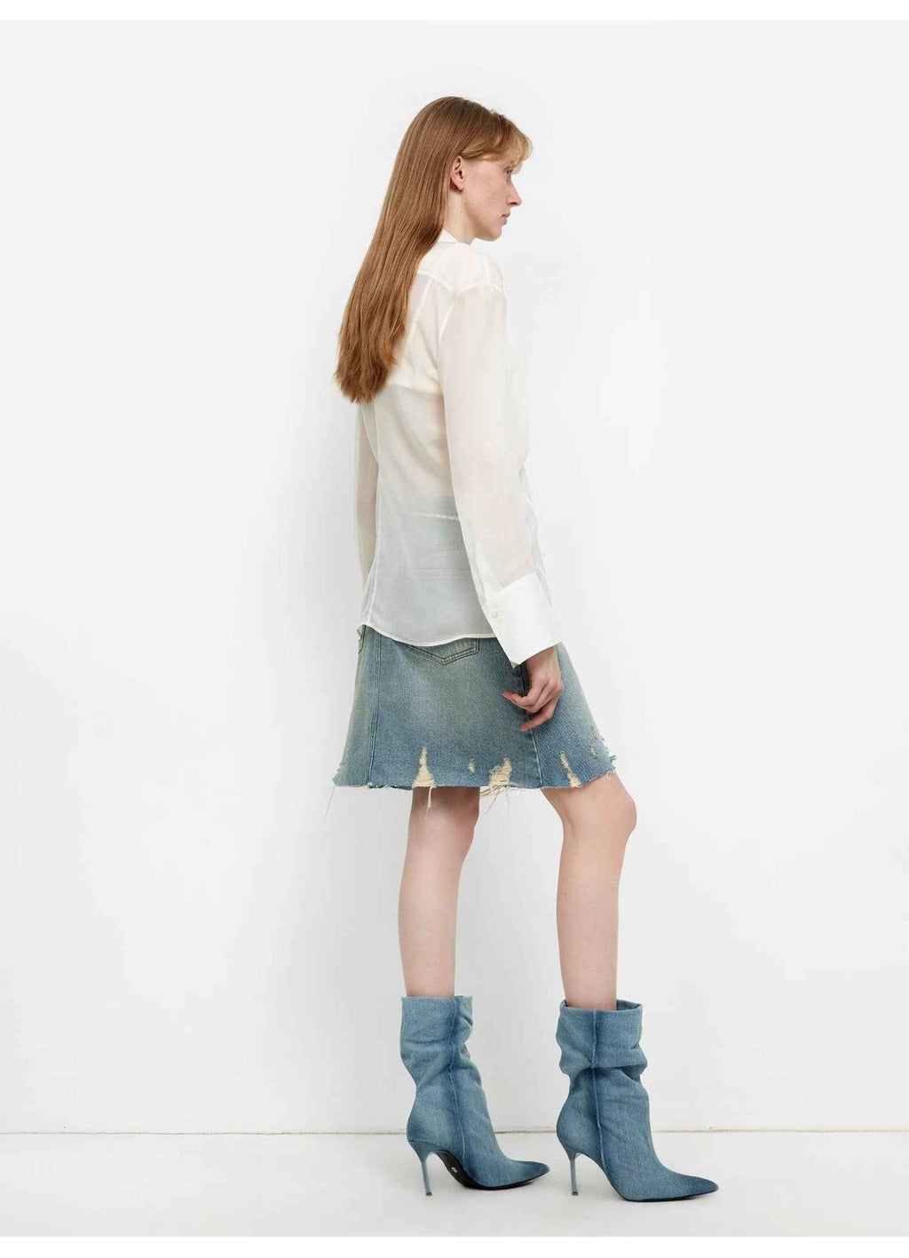 Silk Chiffon Light and Hazy Feeling Cool Drape Lace-Up Sun Protection Shirt Summer "Hazy Moonlight"