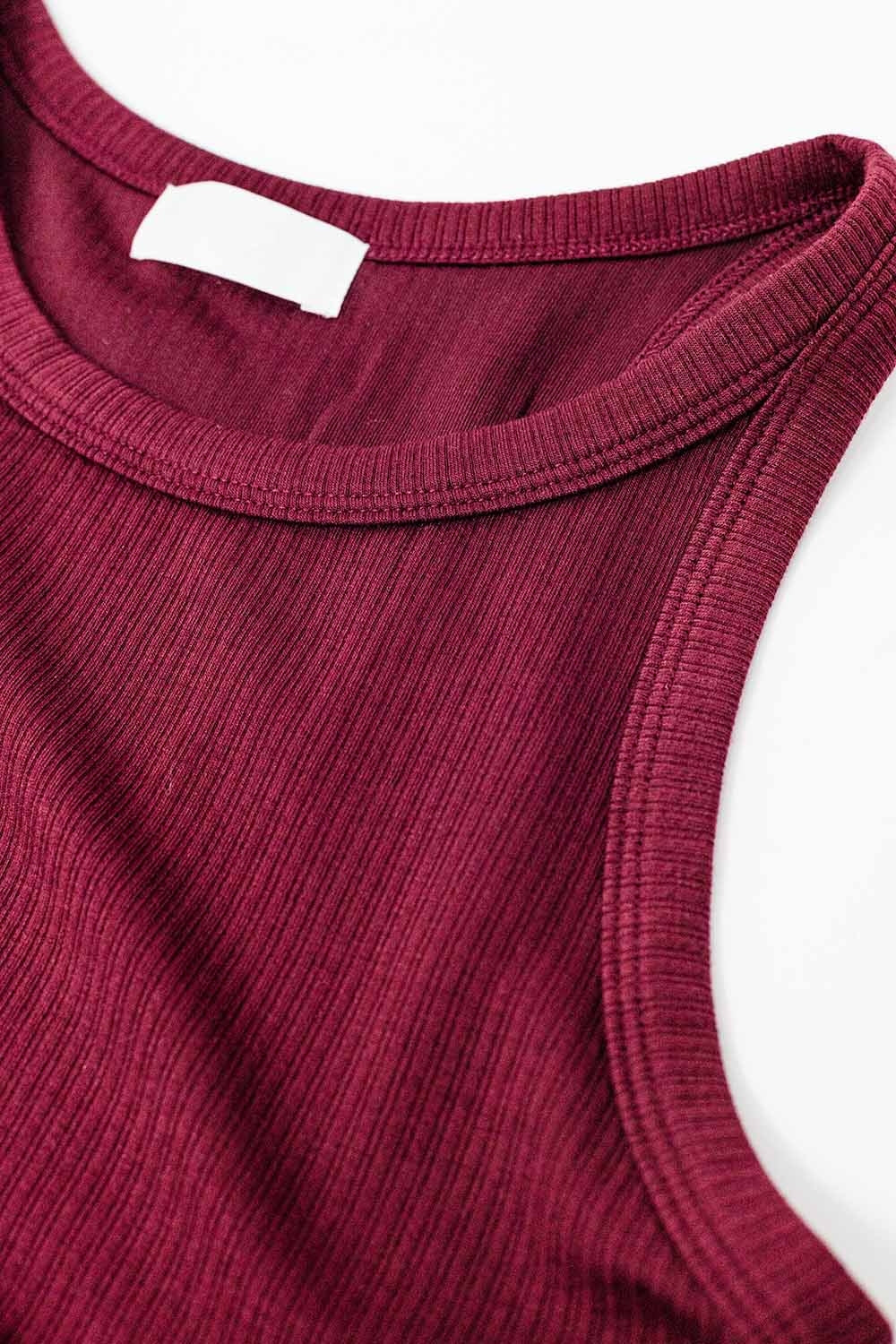 Sleeveless Burgundy Top With Ribbed Details