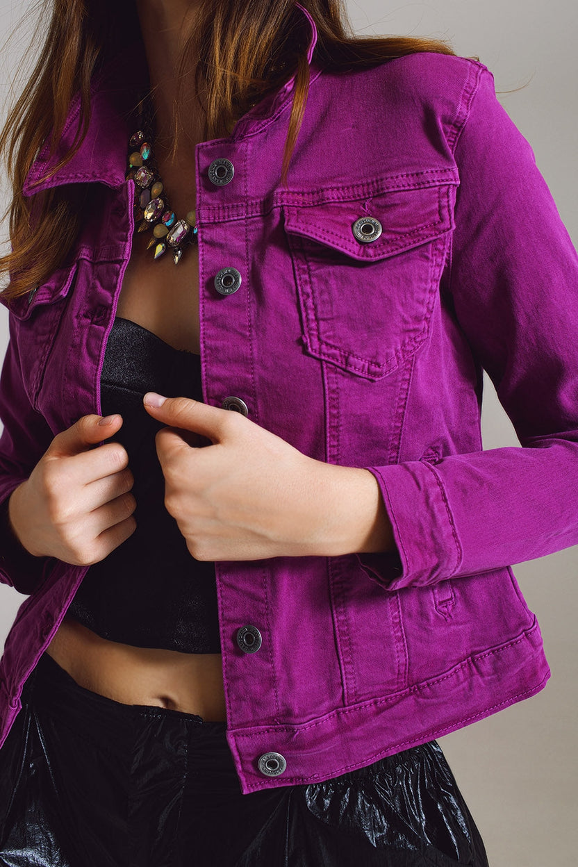 Veste en jean ajustée style trucker fuchsia