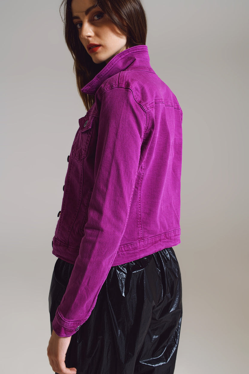 Veste en jean ajustée style trucker fuchsia