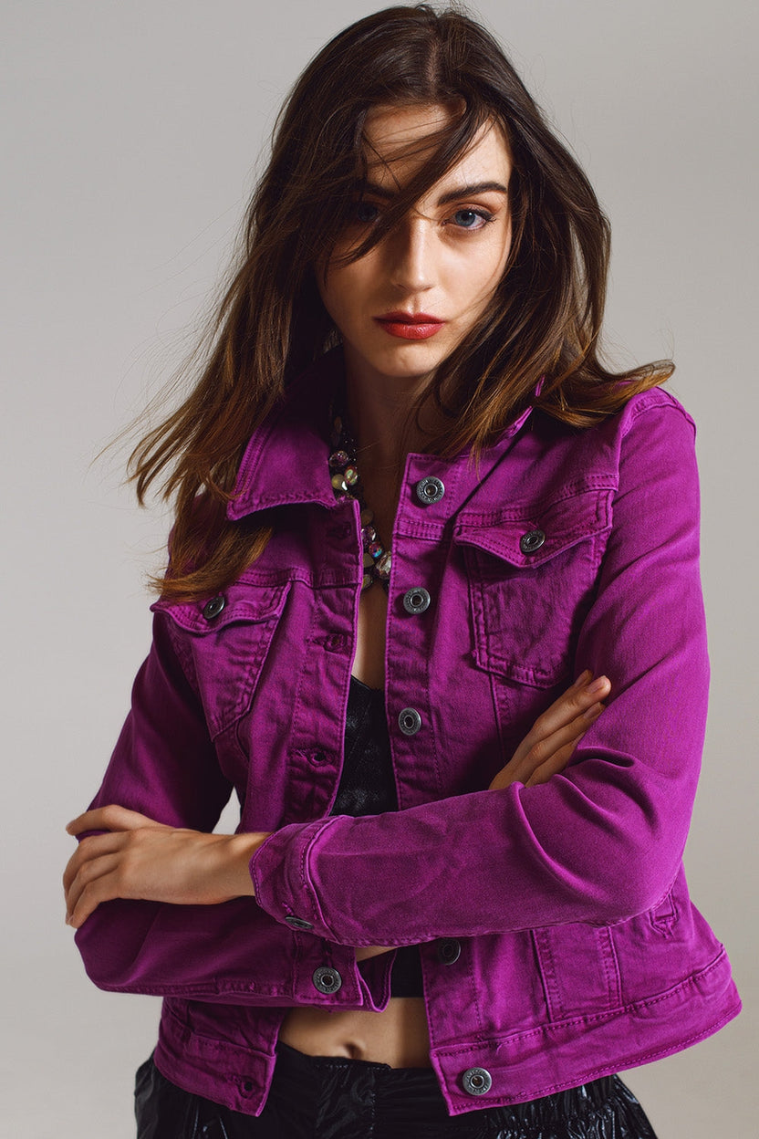 Veste en jean ajustée style trucker fuchsia