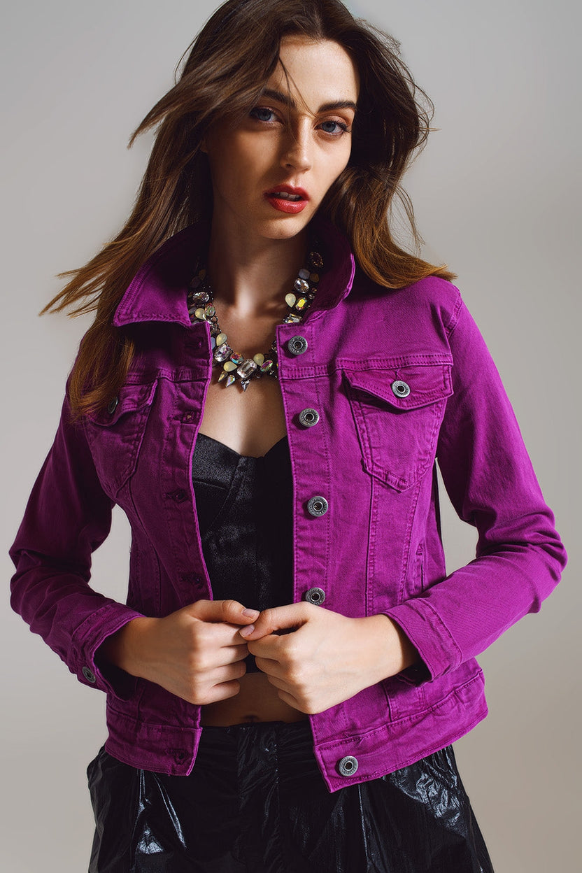 Veste en jean ajustée style trucker fuchsia