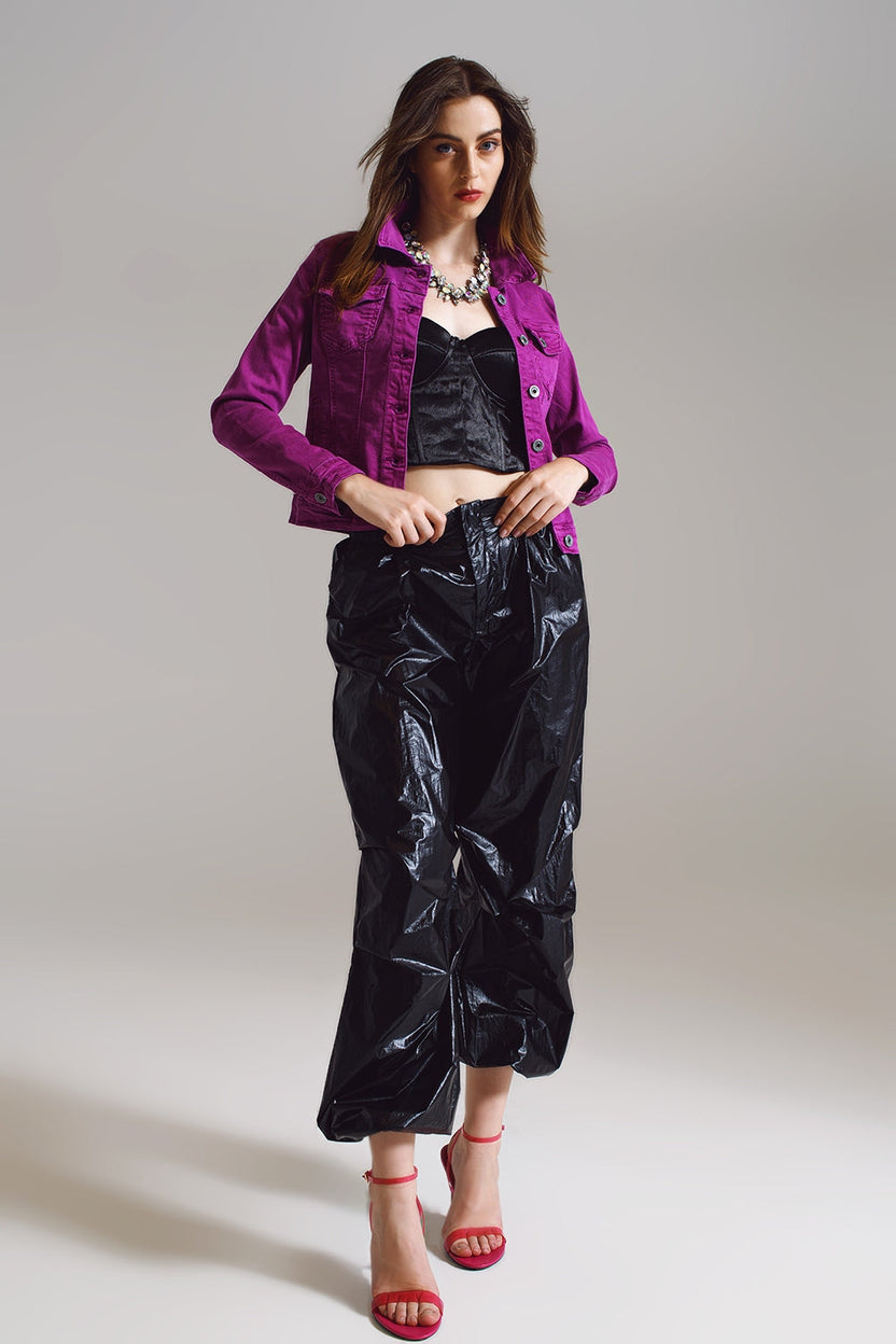 Veste en jean ajustée style trucker fuchsia