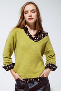 Soft Green Jumper With v Neck