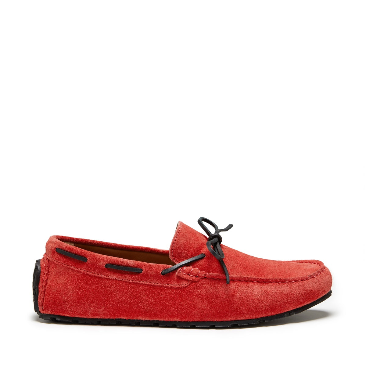 Mocasines de conducción con cordones y suela de neumático, ante rojo