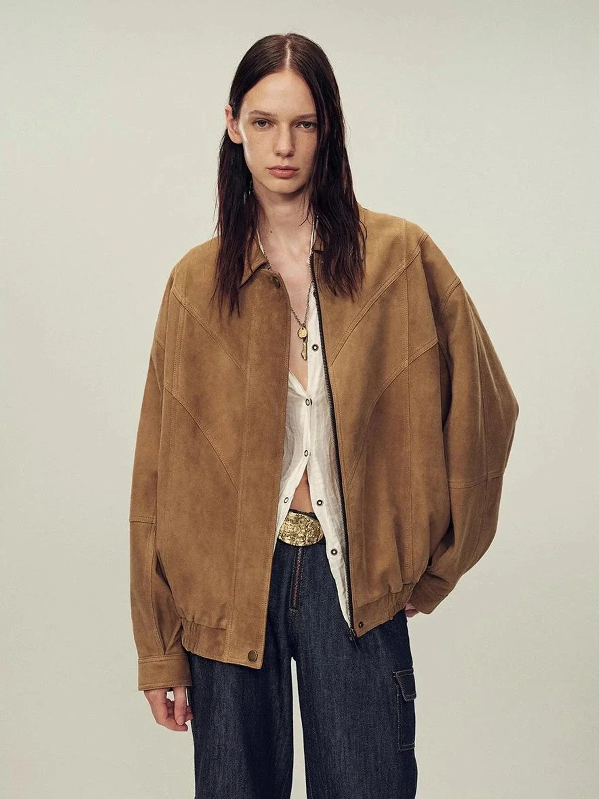 Fireladyfur Women's Suede Top-Grain Sheepskin Leather Jacket