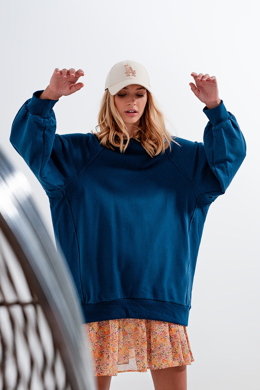 Super Oversized Sweatshirt With Seam Detail in Blue
