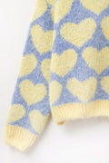 Suéter azul extragrande supersuave con corazones amarillos