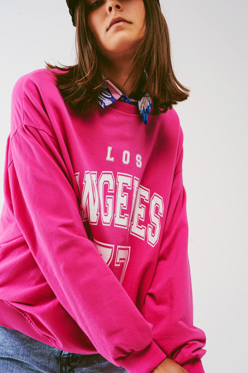 Bluza z różowym napisem Los Angeles 77