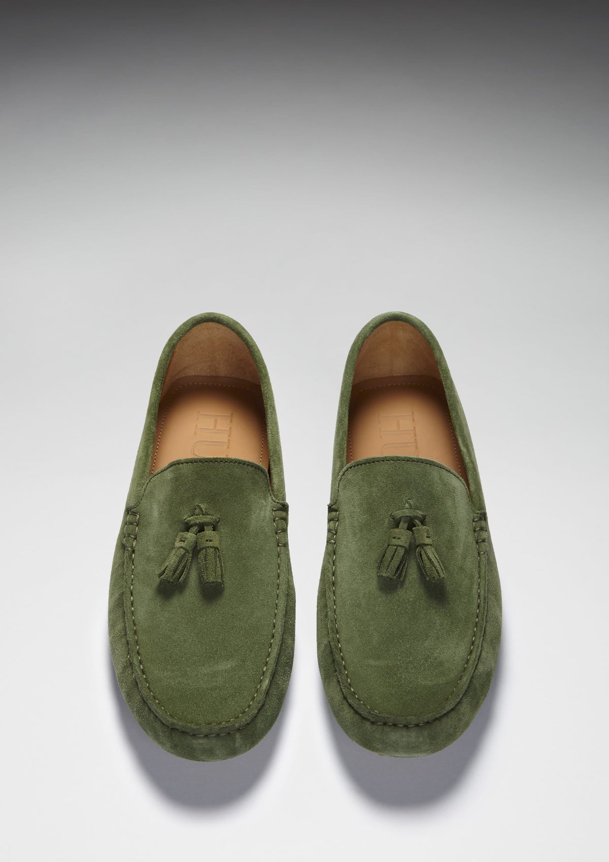 Tasselled Driving Loafers, Safari Green Suede