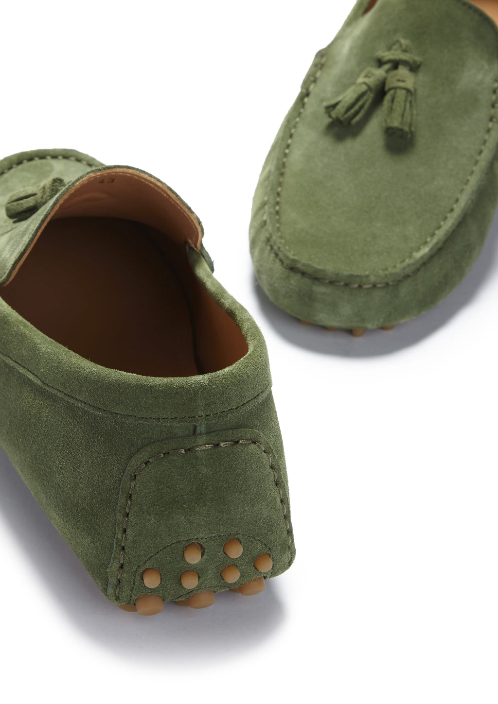 Tasselled Driving Loafers, Safari Green Suede