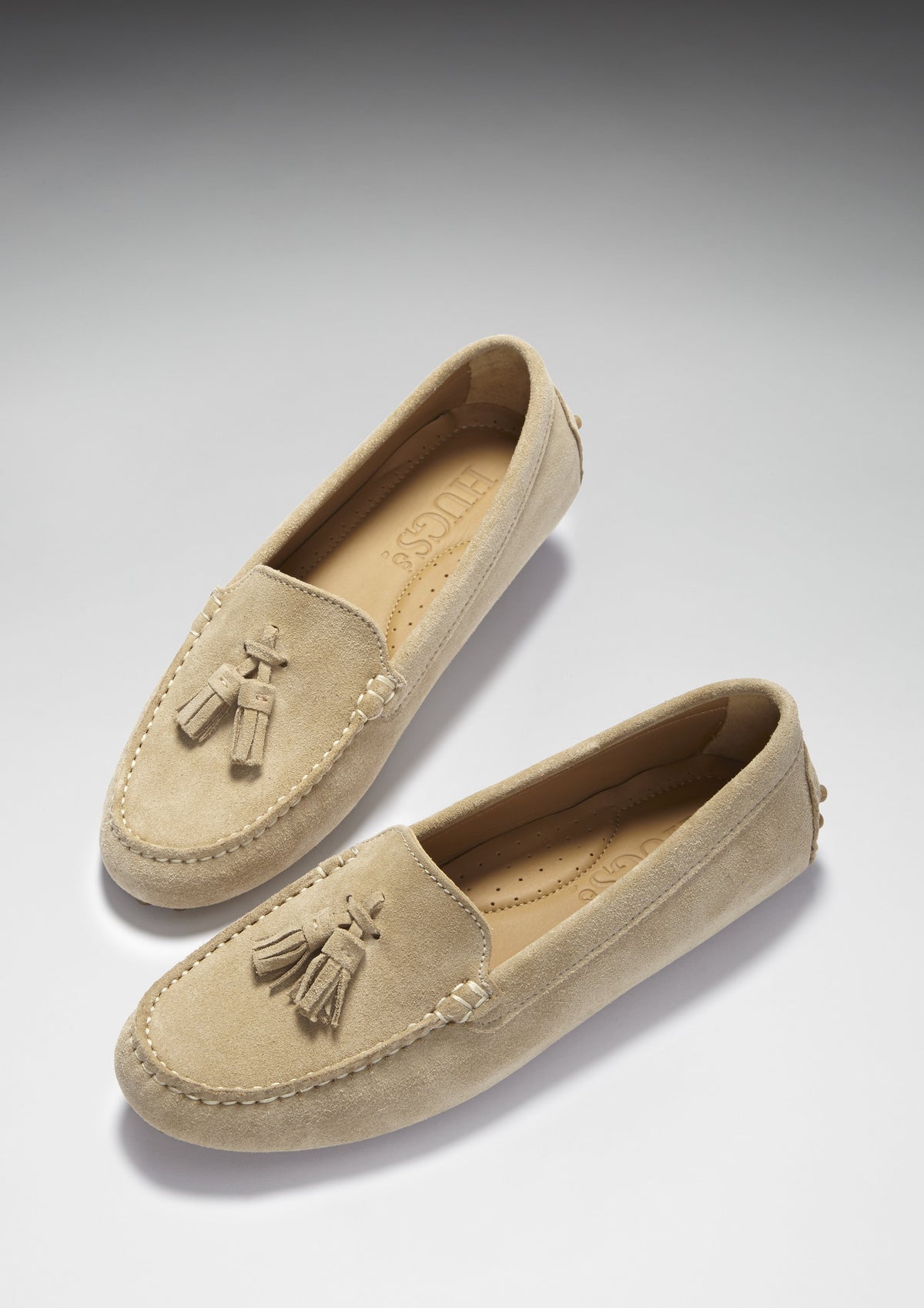 Women's Tasselled Driving Loafers, Taupe Suede