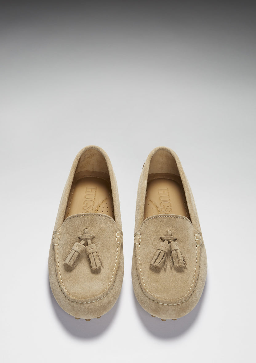 Women's Tasselled Driving Loafers, Taupe Suede