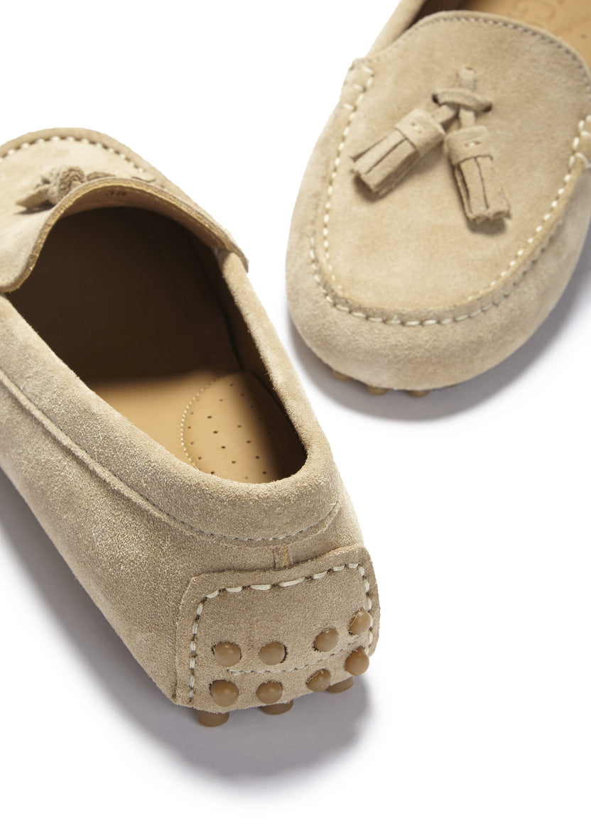 Women's Tasselled Driving Loafers, Taupe Suede