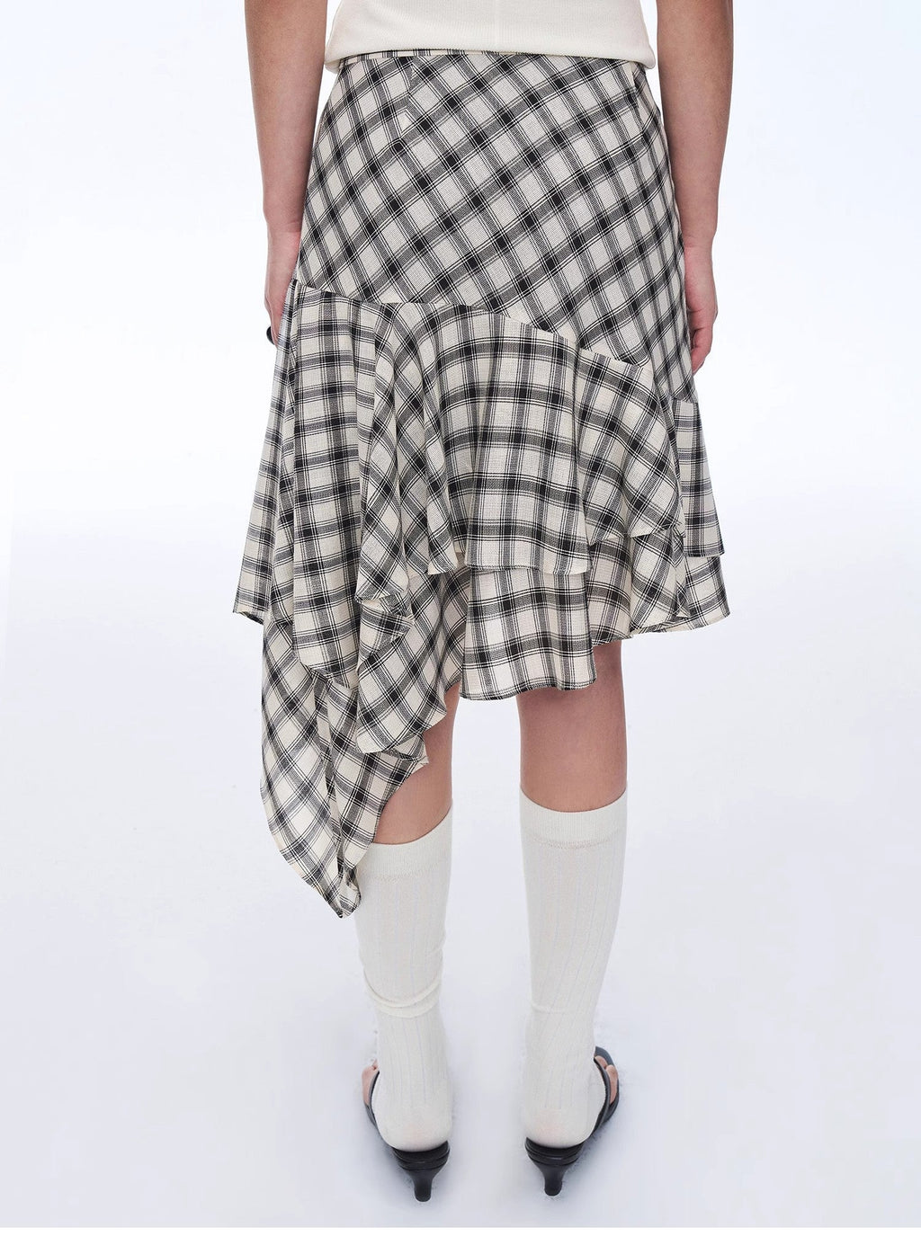 Tencel Acetate Plaid Irregular A-Line Skirt"Full-Level Ballet"