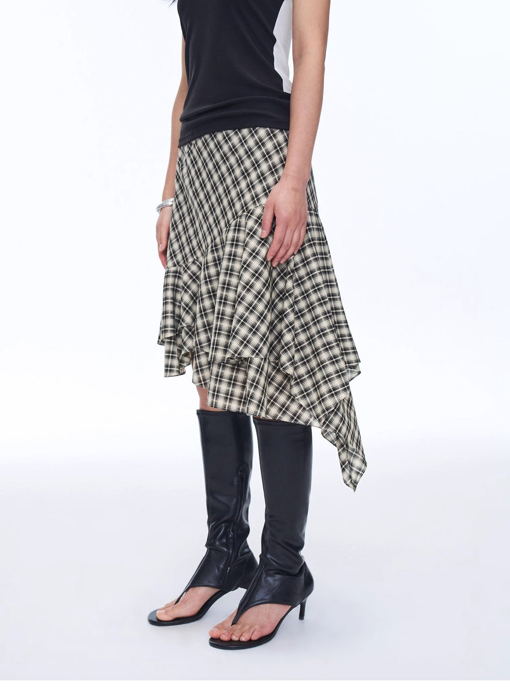 Tencel Acetate Plaid Irregular A-Line Skirt"Full-Level Ballet"