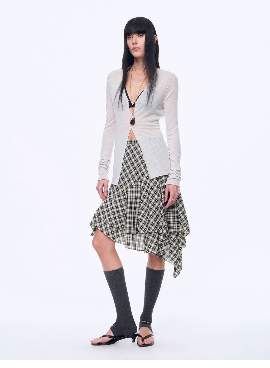 Tencel Acetate Plaid Irregular A-Line Skirt"Full-Level Ballet"