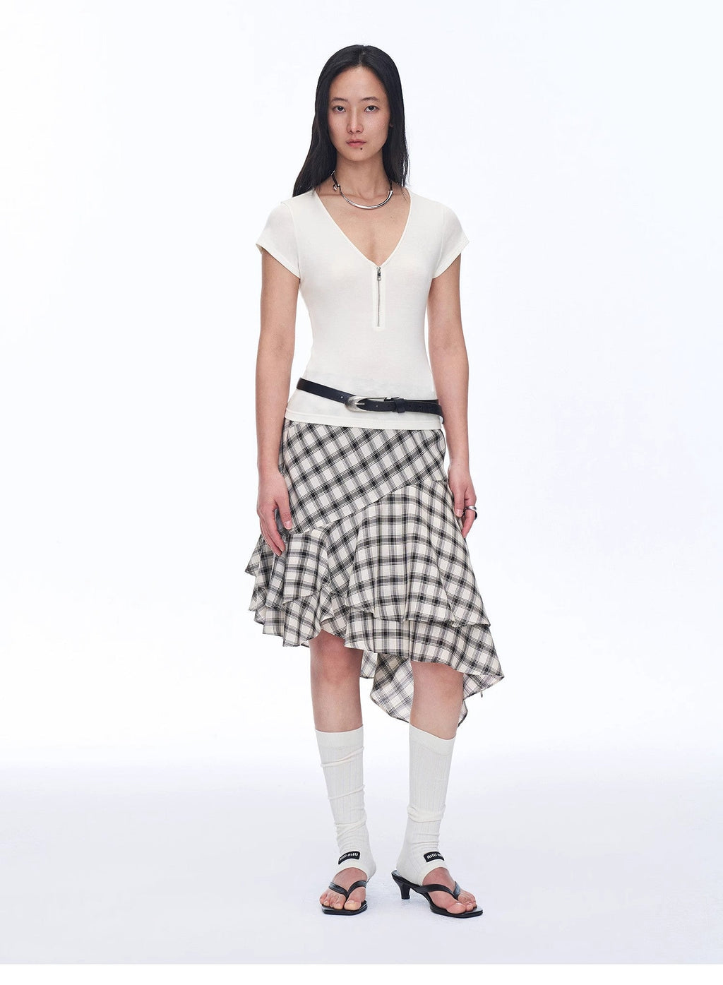 Tencel Acetate Plaid Irregular A-Line Skirt"Full-Level Ballet"