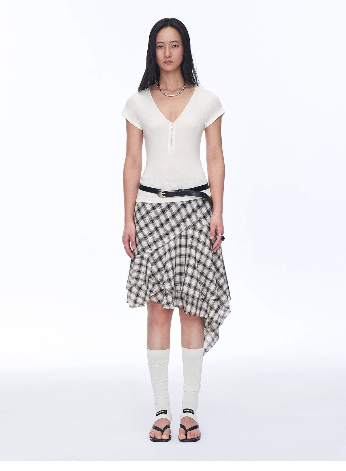 Tencel Acetate Plaid Irregular A-Line Skirt"Full-Level Ballet"