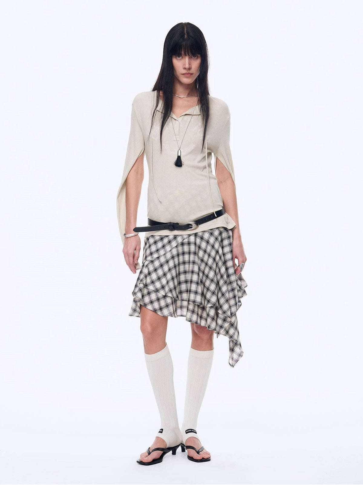 Tencel Acetate Plaid Irregular A-Line Skirt"Full-Level Ballet"
