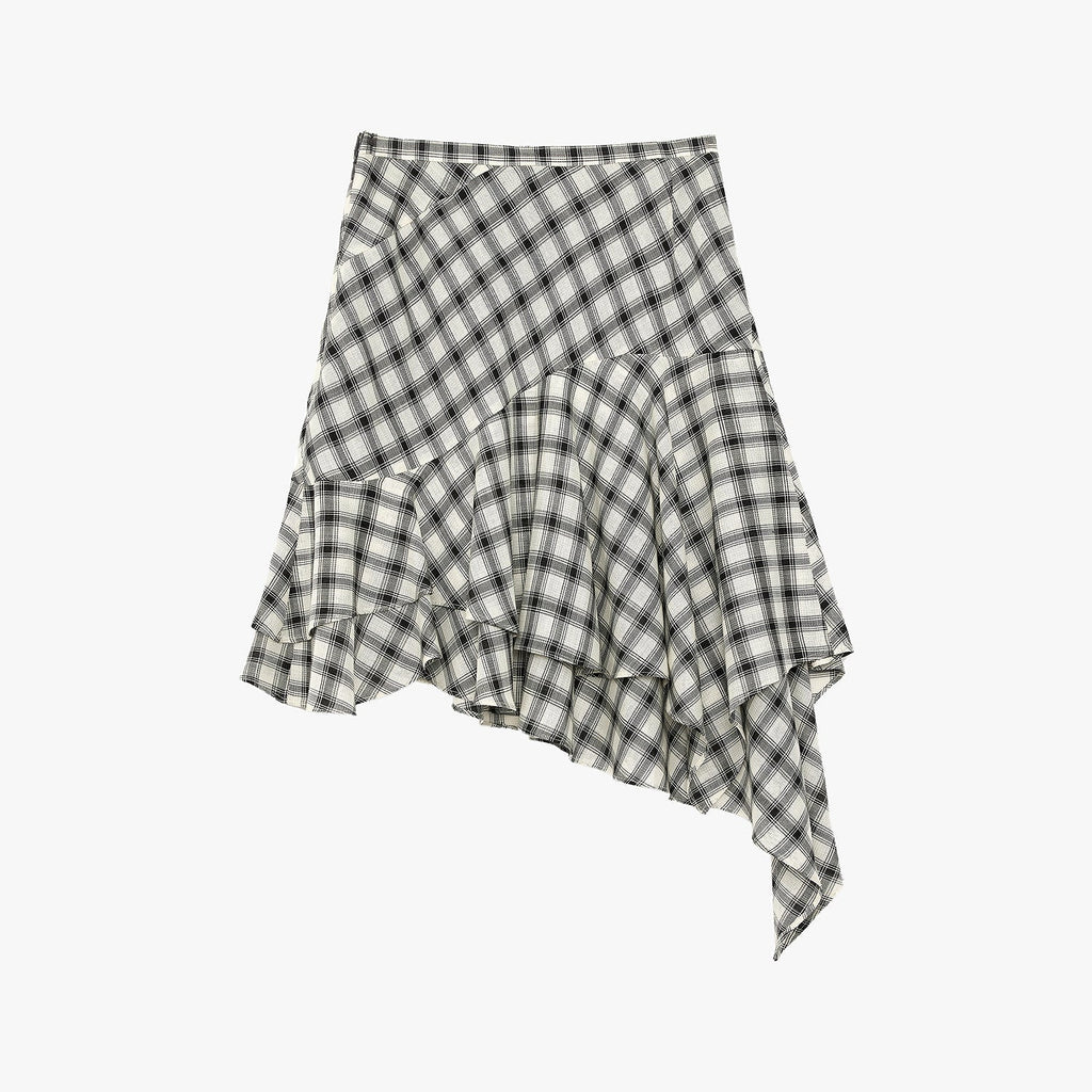 Tencel Acetate Plaid Irregular A-Line Skirt"Full-Level Ballet"