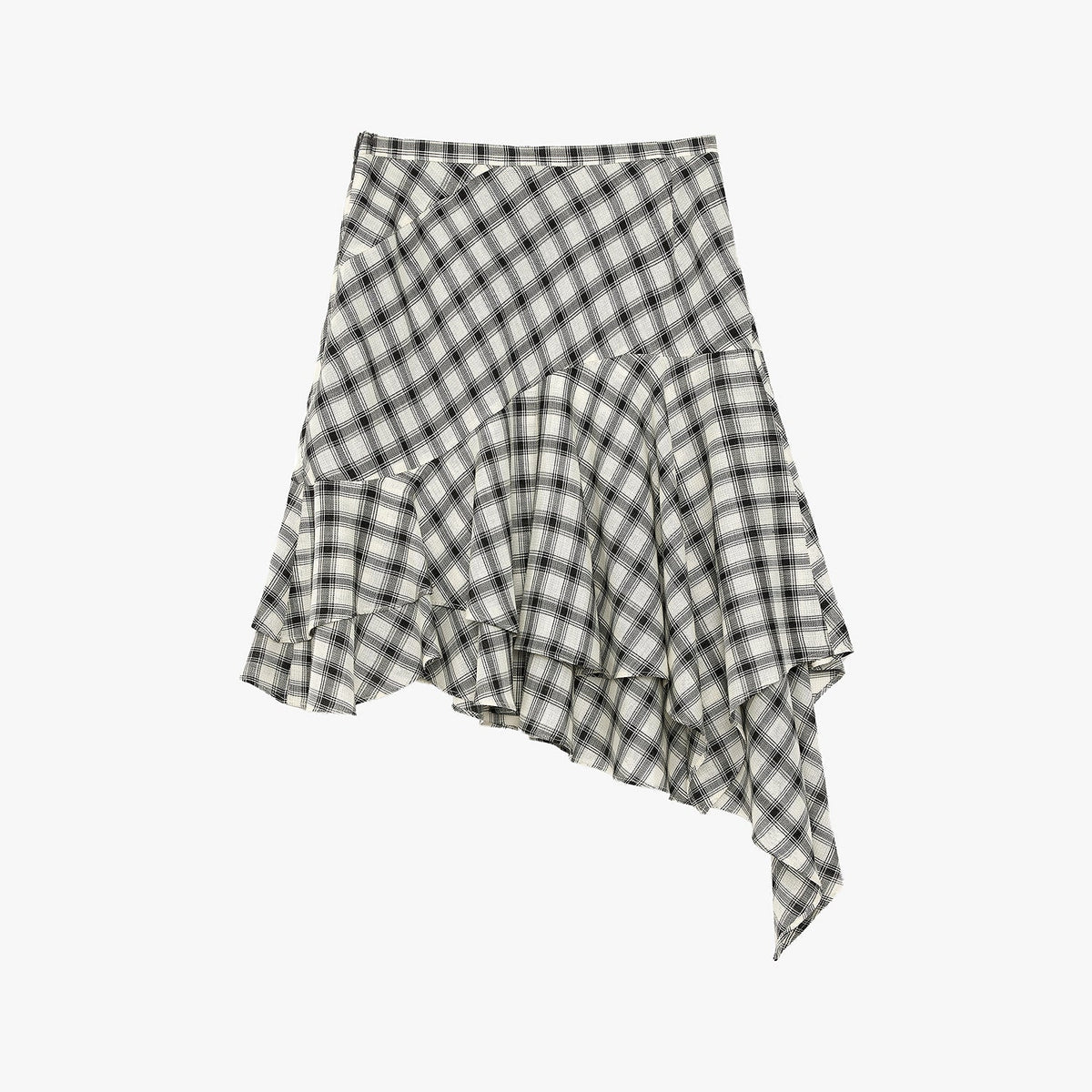 Tencel Acetate Plaid Irregular A-Line Skirt"Full-Level Ballet"