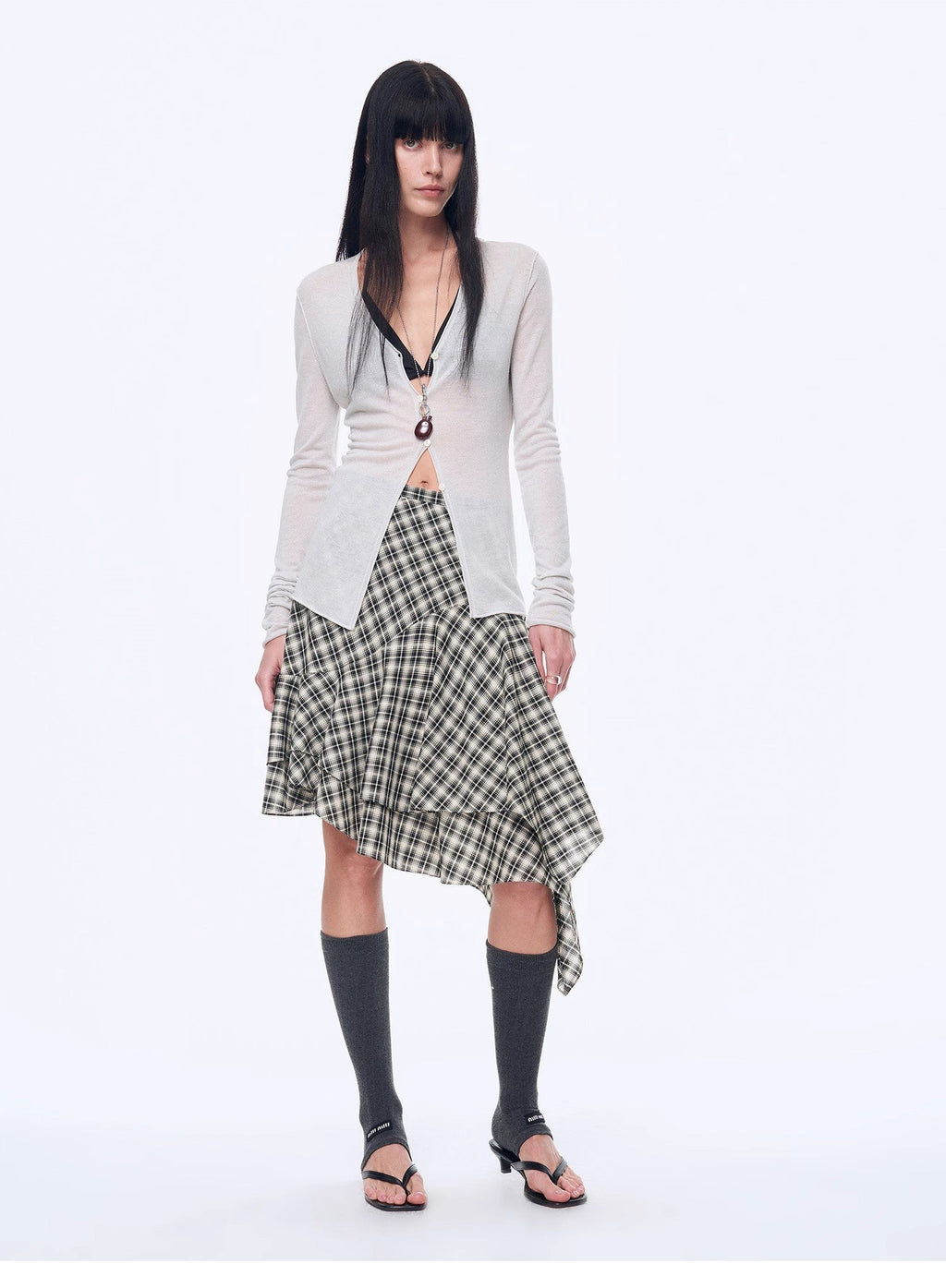 Tencel Acetate Plaid Irregular A-Line Skirt"Full-Level Ballet"