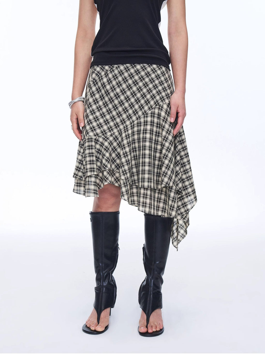 Tencel Acetate Plaid Irregular A-Line Skirt"Full-Level Ballet"