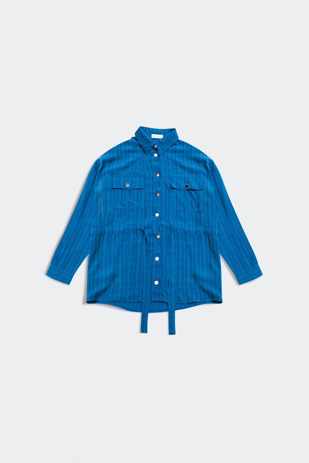 Tie Waist Long Sleeve Shirt in Blue