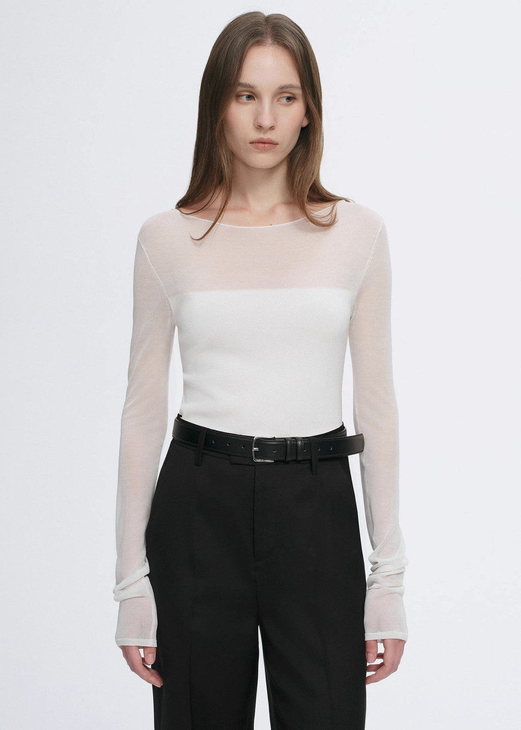 Transparentes Patchwork-Langarmshirt aus Acetat-Tencel-Mix, schmal geschnitten für Damen