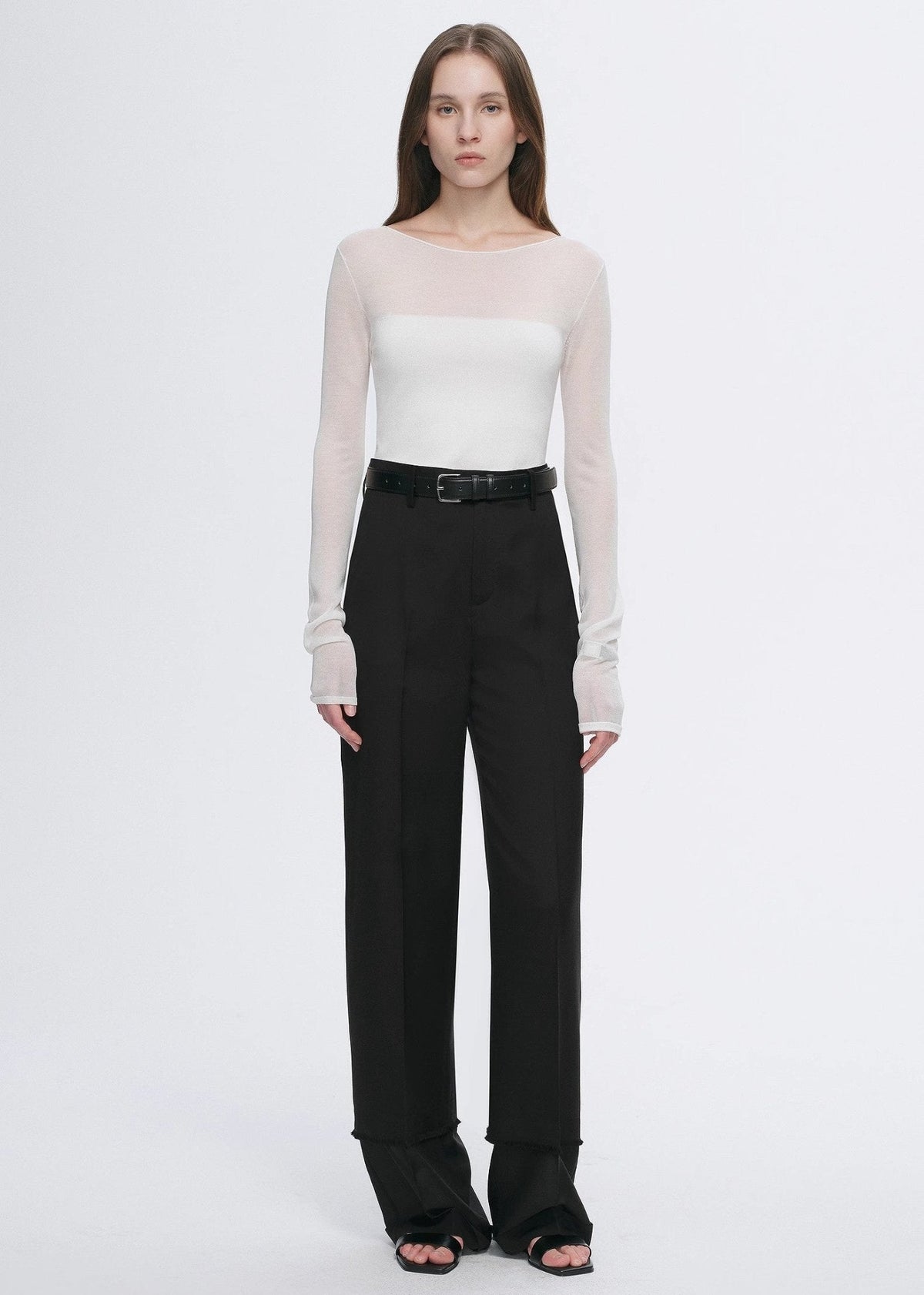 Transparentes Patchwork-Langarmshirt aus Acetat-Tencel-Mix, schmal geschnitten für Damen