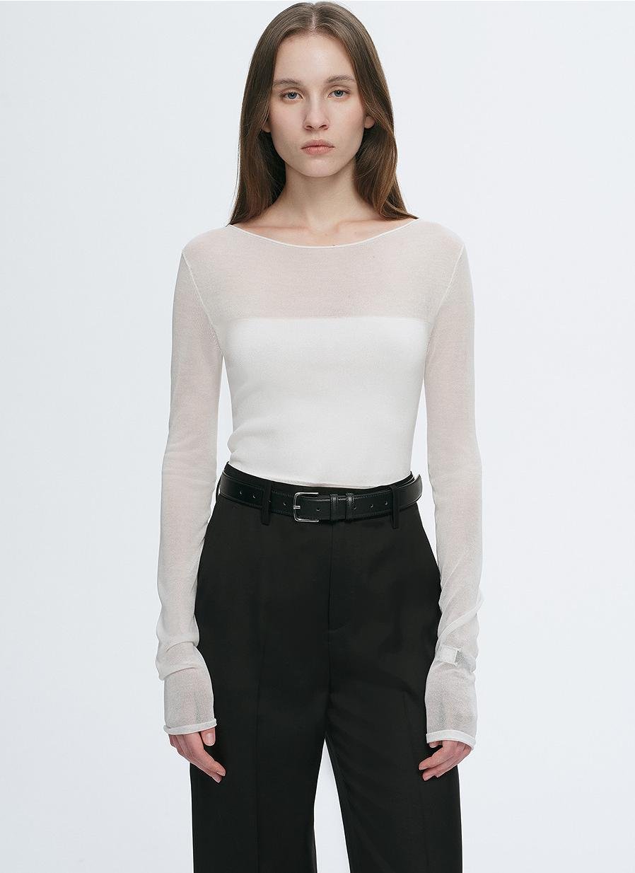 T-shirt femme à manches longues, coupe ajustée, en acétate et Tencel, style patchwork transparent et élégant