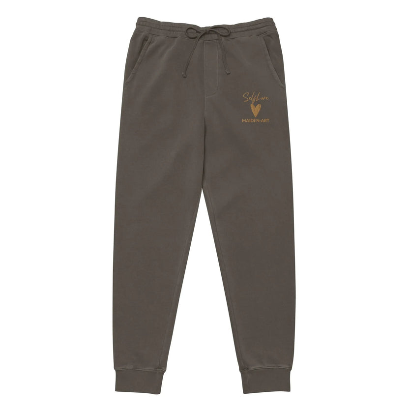 Spodnie dresowe unisex Self Love, barwione pigmentowo, z haftem w kolorze starego złota – spodnie dresowe unisex