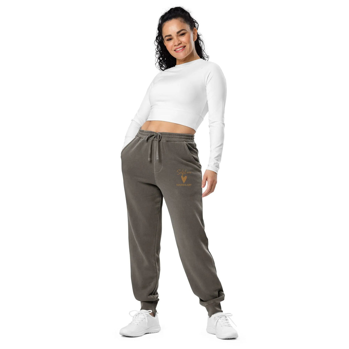 Self Love Unisex Pigment-Dyed Sweatpants With Old Gold Embroidery - Unisex Sweatpants