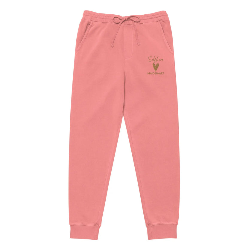 Spodnie dresowe unisex Self Love, barwione pigmentowo, z haftem w kolorze starego złota – spodnie dresowe unisex