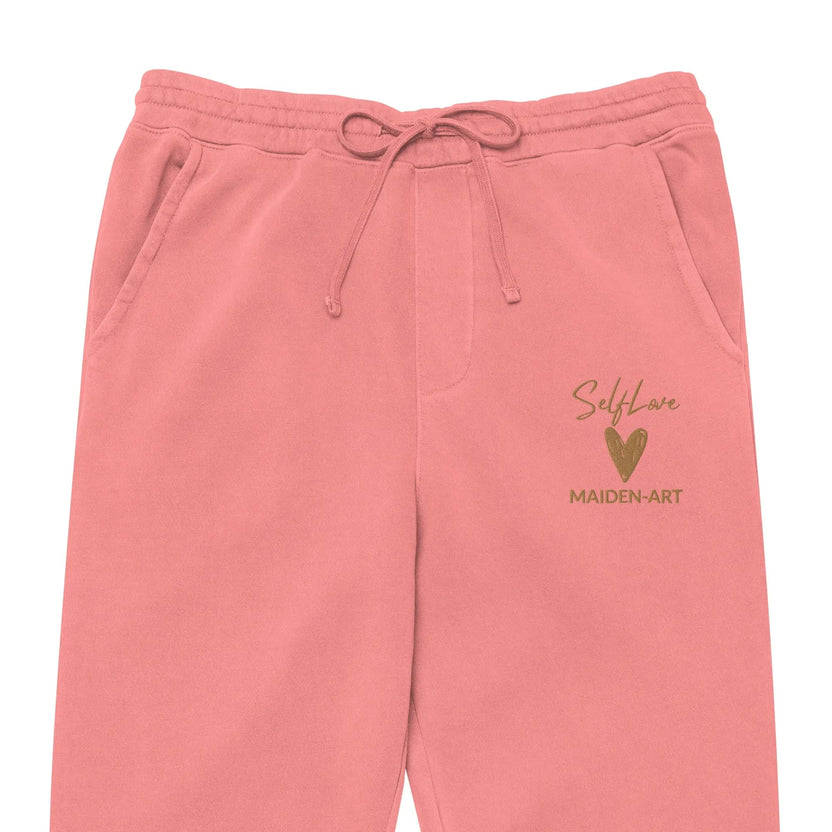 Spodnie dresowe unisex Self Love, barwione pigmentowo, z haftem w kolorze starego złota – spodnie dresowe unisex