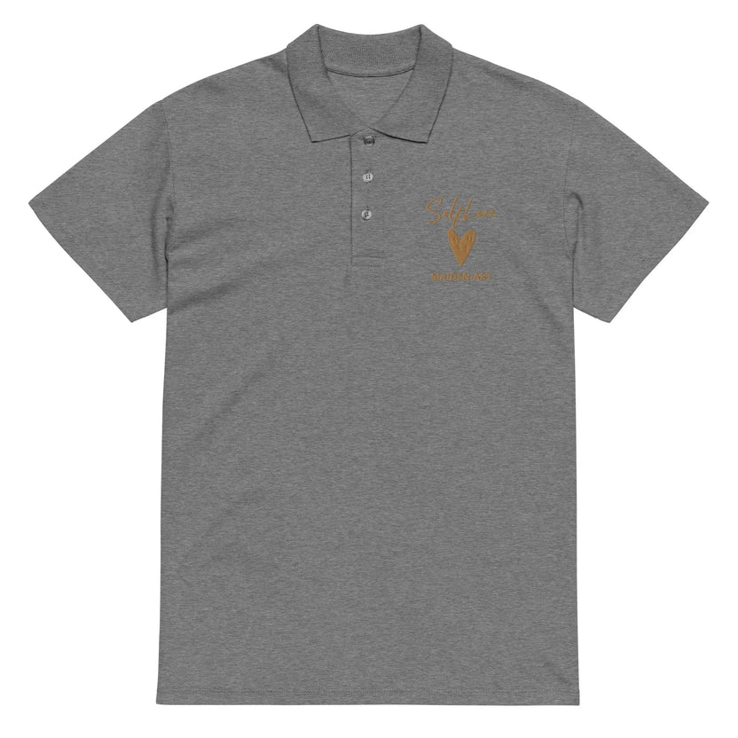 Koszulka polo premium typu pique Self Love z haftem w kolorze starego złota