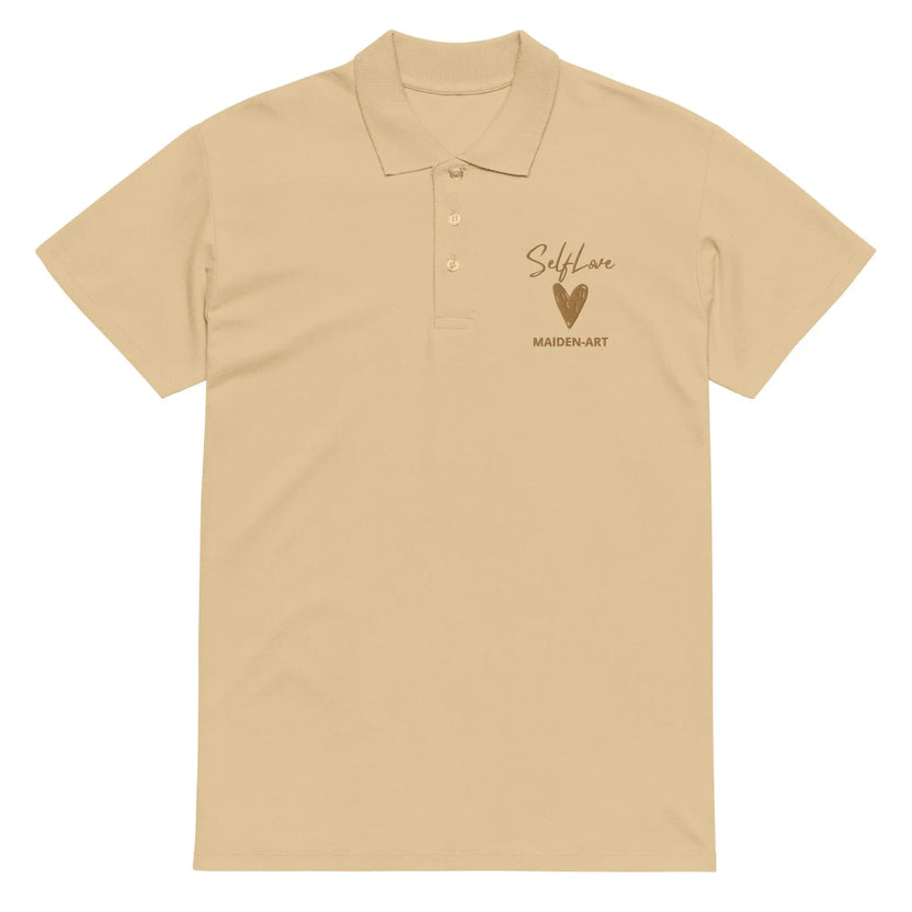 Koszulka polo premium typu pique Self Love z haftem w kolorze starego złota