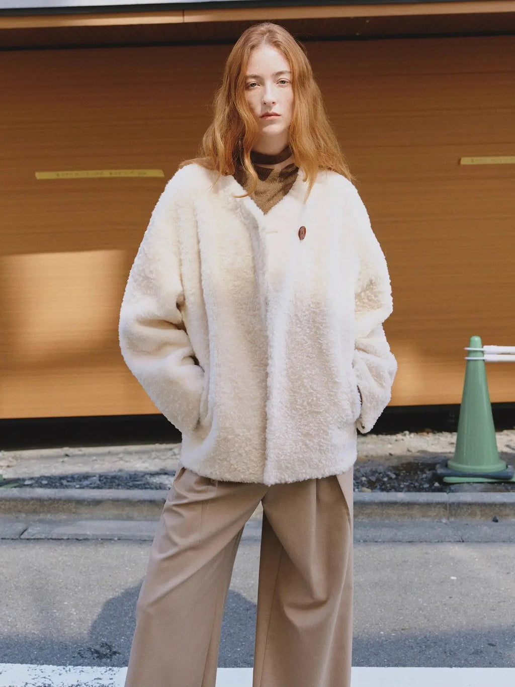 "Urban Home" Imported Merino Wool Fur Shearing Coat for Women