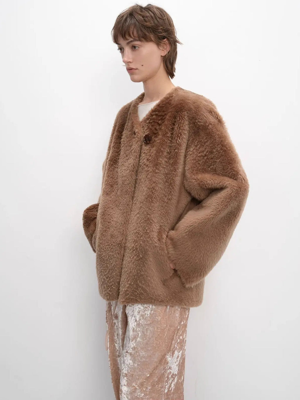 "Urban Home" Imported Merino Wool Fur Shearing Coat for Women