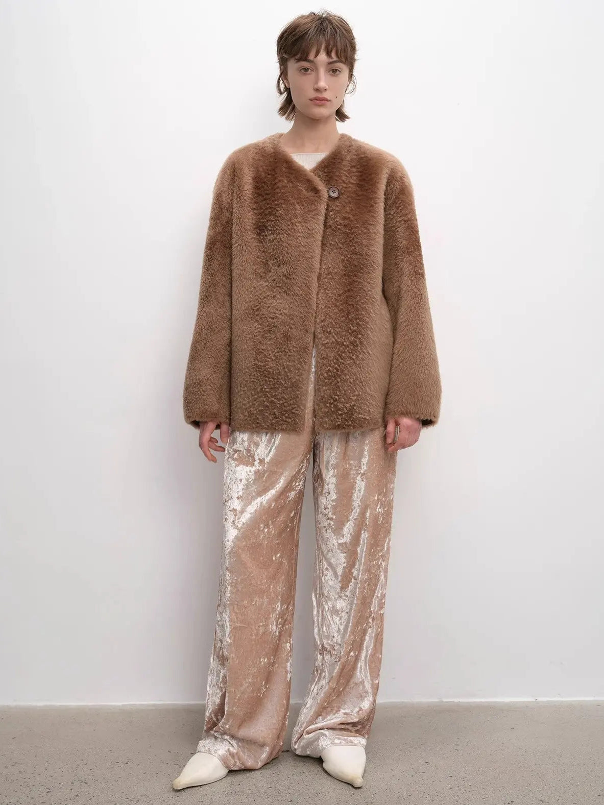 "Urban Home" Imported Merino Wool Fur Shearing Coat for Women
