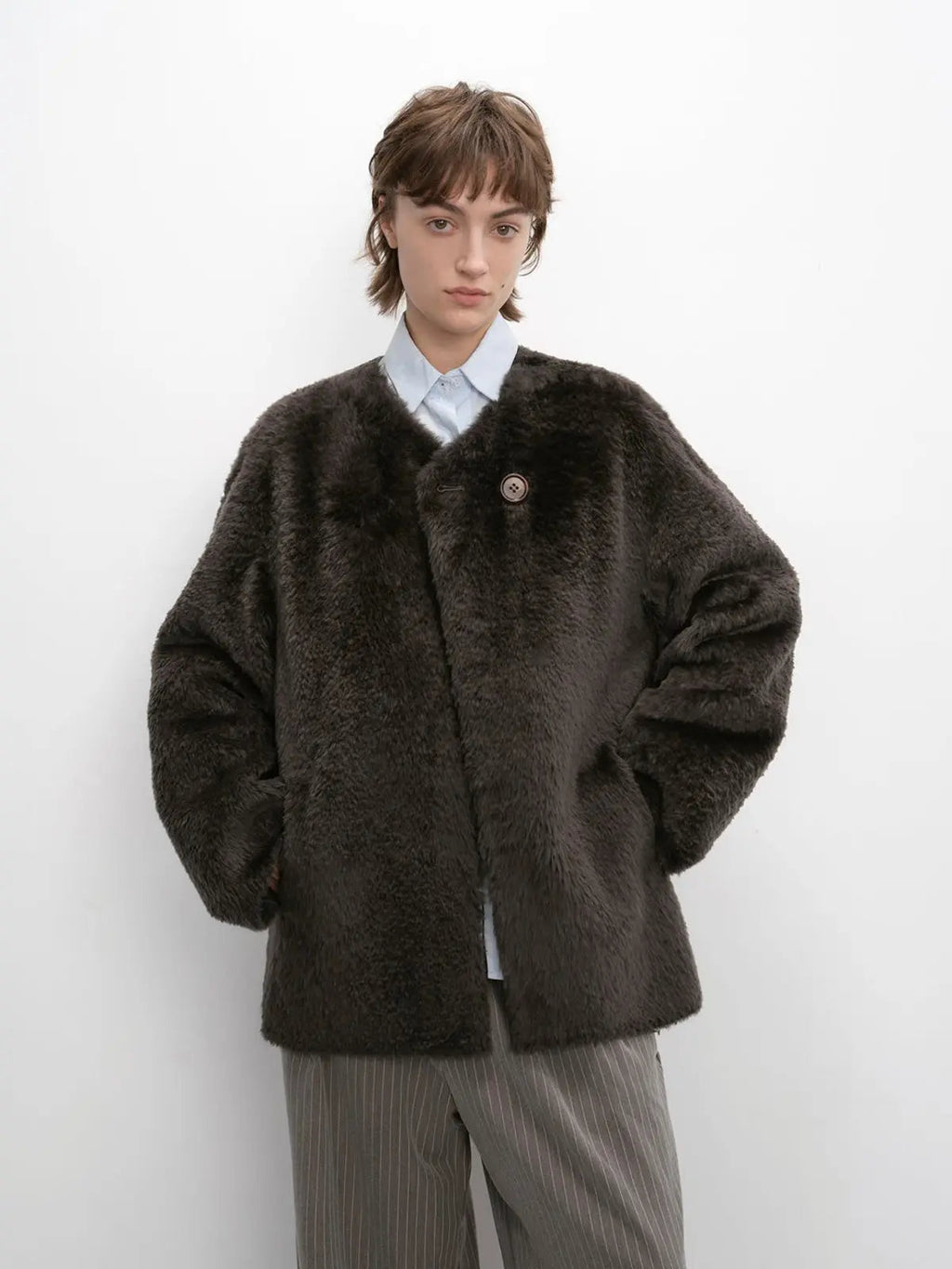"Urban Home" Imported Merino Wool Fur Shearing Coat for Women