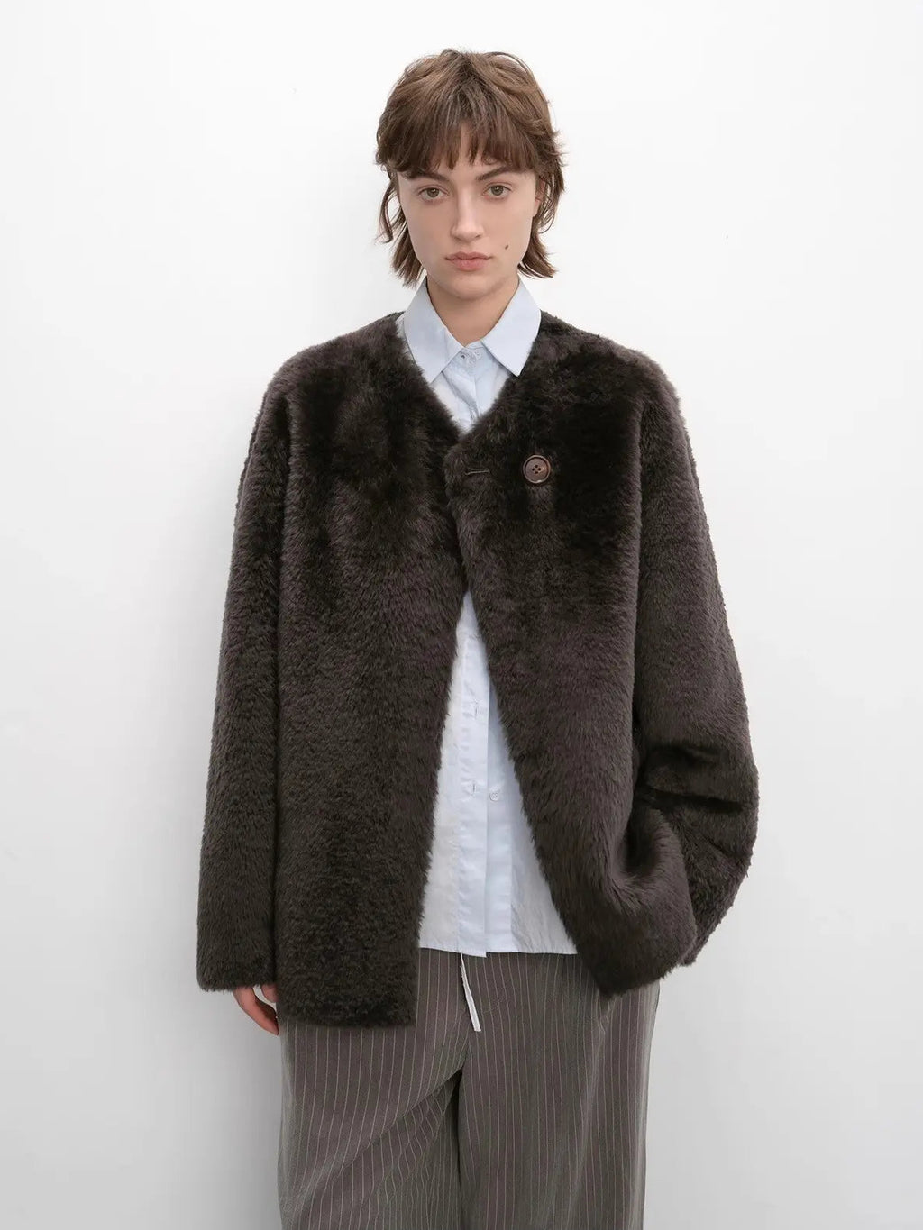 "Urban Home" Imported Merino Wool Fur Shearing Coat for Women